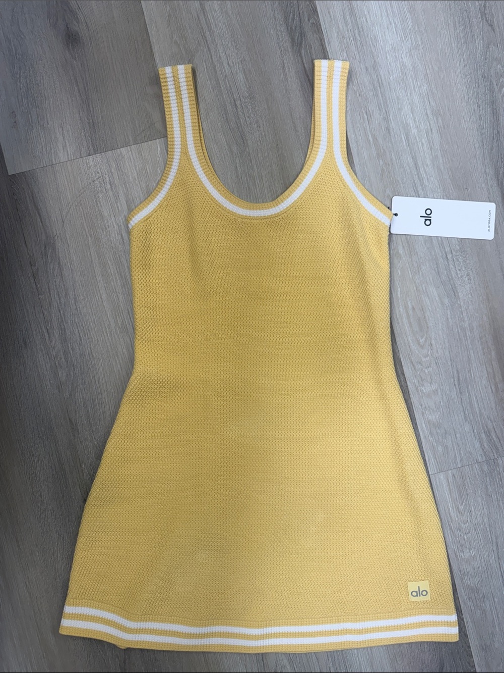 ALO Yoga Tennis Club Sweater Knit Dress in Butter/White